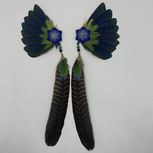 Feather Wing Earrings w Beaded flower 16