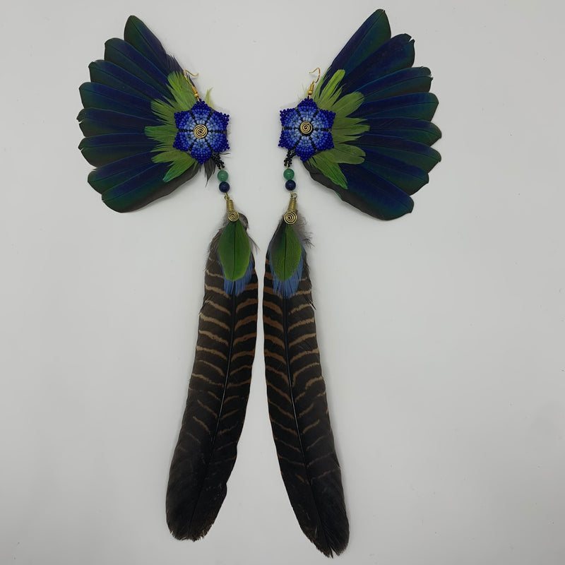 Feather Wing Earrings w Beaded flower 16