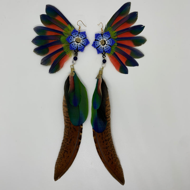 Feather Wing Earrings w Beaded flower 37