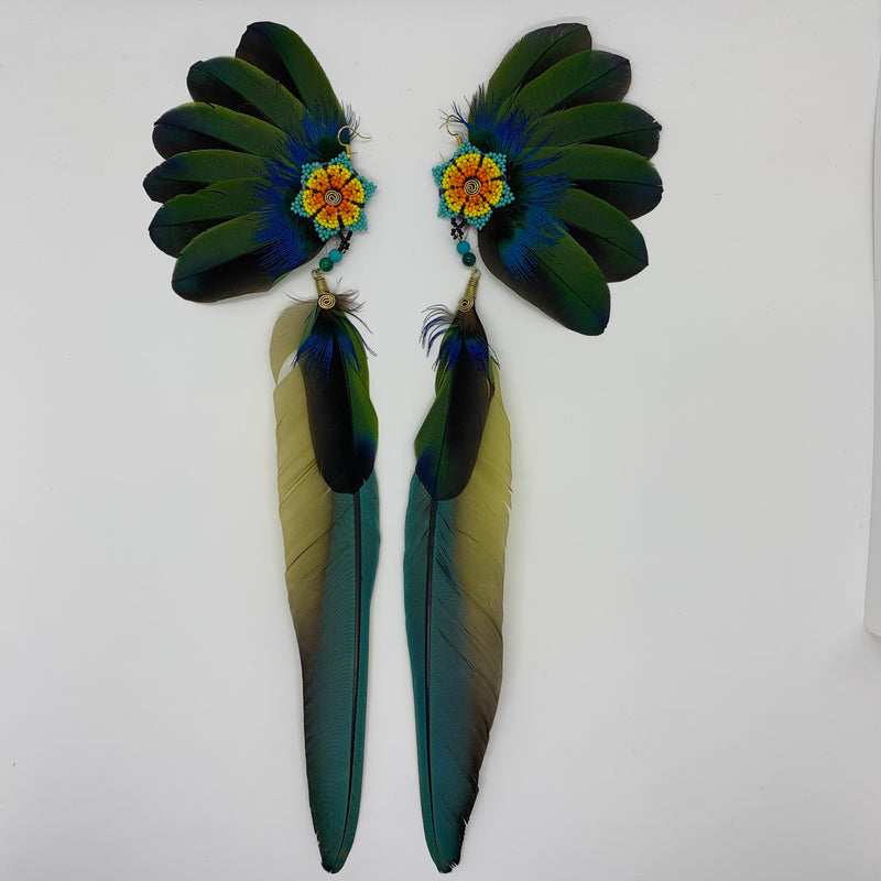 Feather Wing Earrings w Beaded flower 1