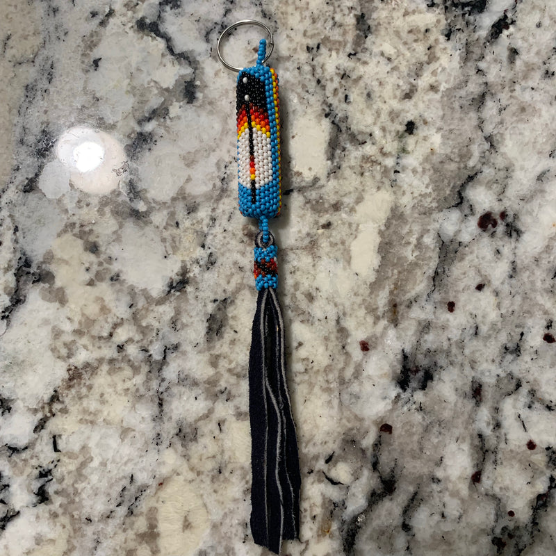 Beaded n leather keychain 9
